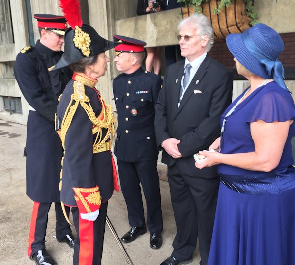 Captain Arthur Soames, Princess Anne, Warrant Officer Paul Holliday, Christopher Dunville, Kirsten Young, Hyde Park Barracks, 29 June 2017