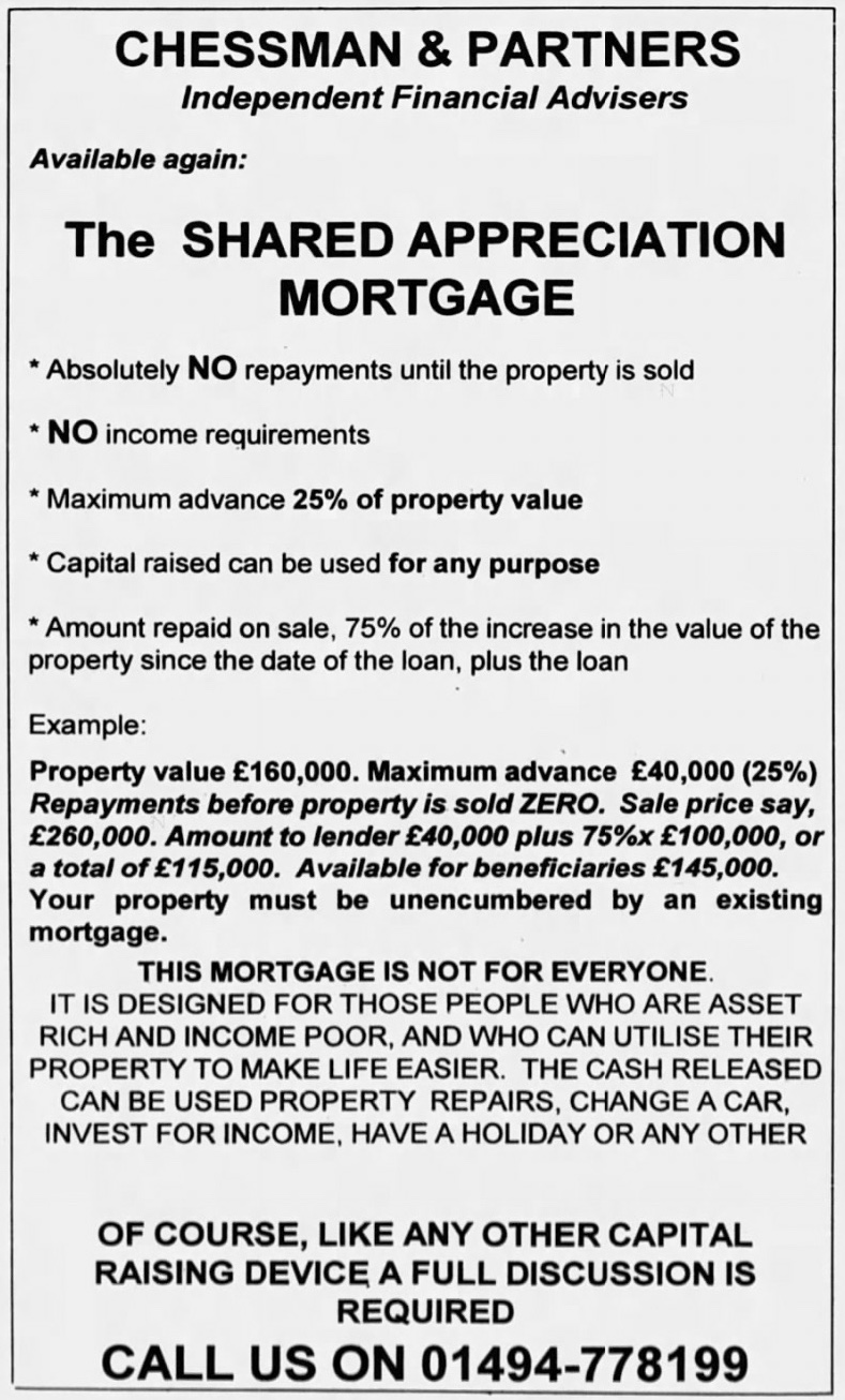 Chessman & Partners Bank of Scotland Shared Appreciation Mortgage advertisement