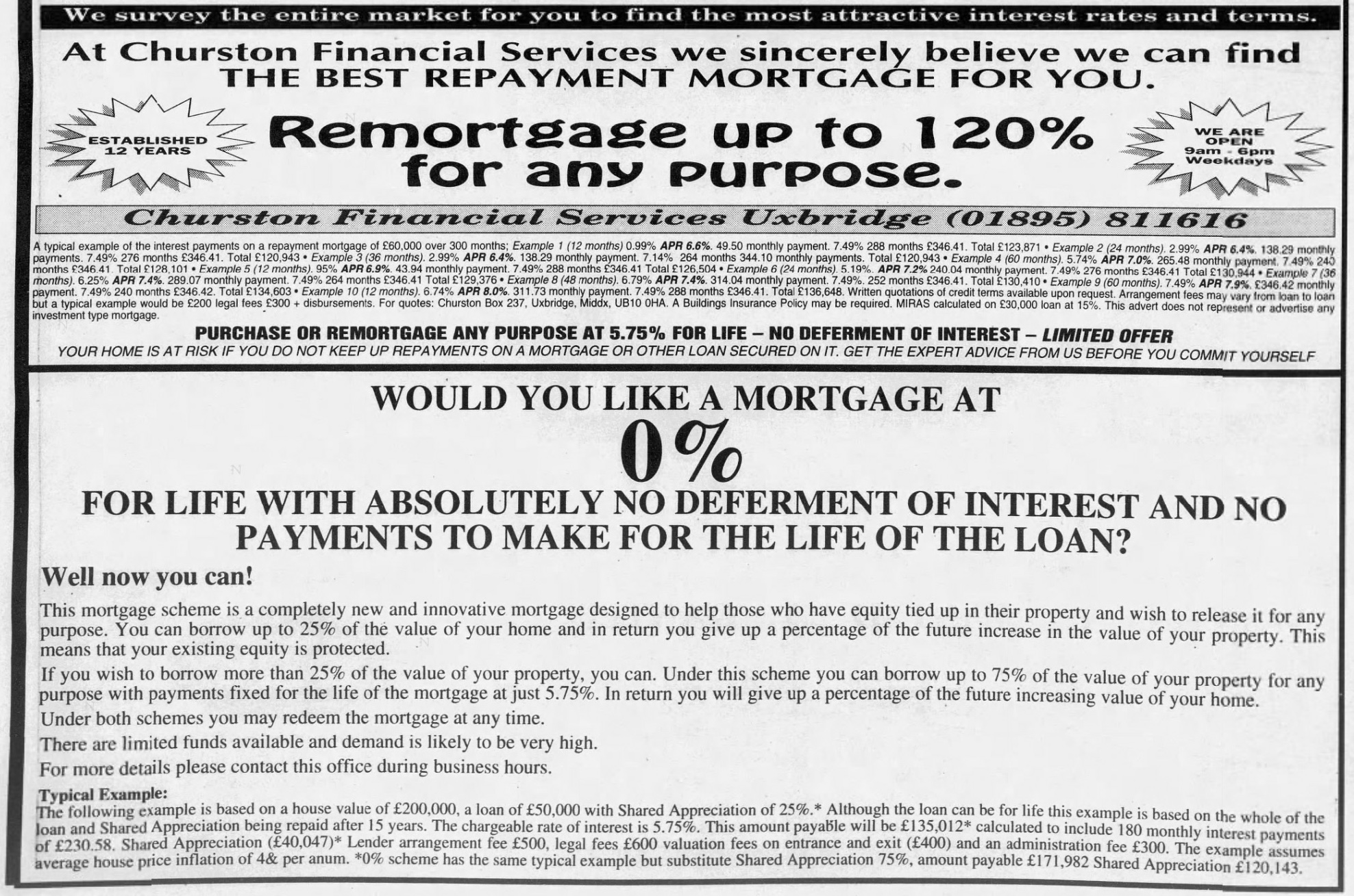 Churston Financial Services Bank of Scotland Shared Appreciation Mortgage advertisement