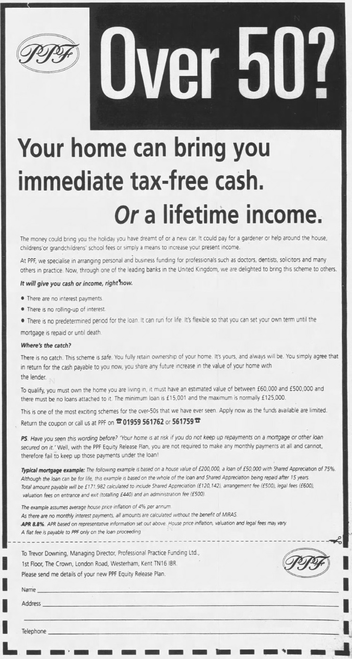 Professional Practice Funding Ltd (PPF) Bank of Scotland Shared Appreciation Mortgage advertisement