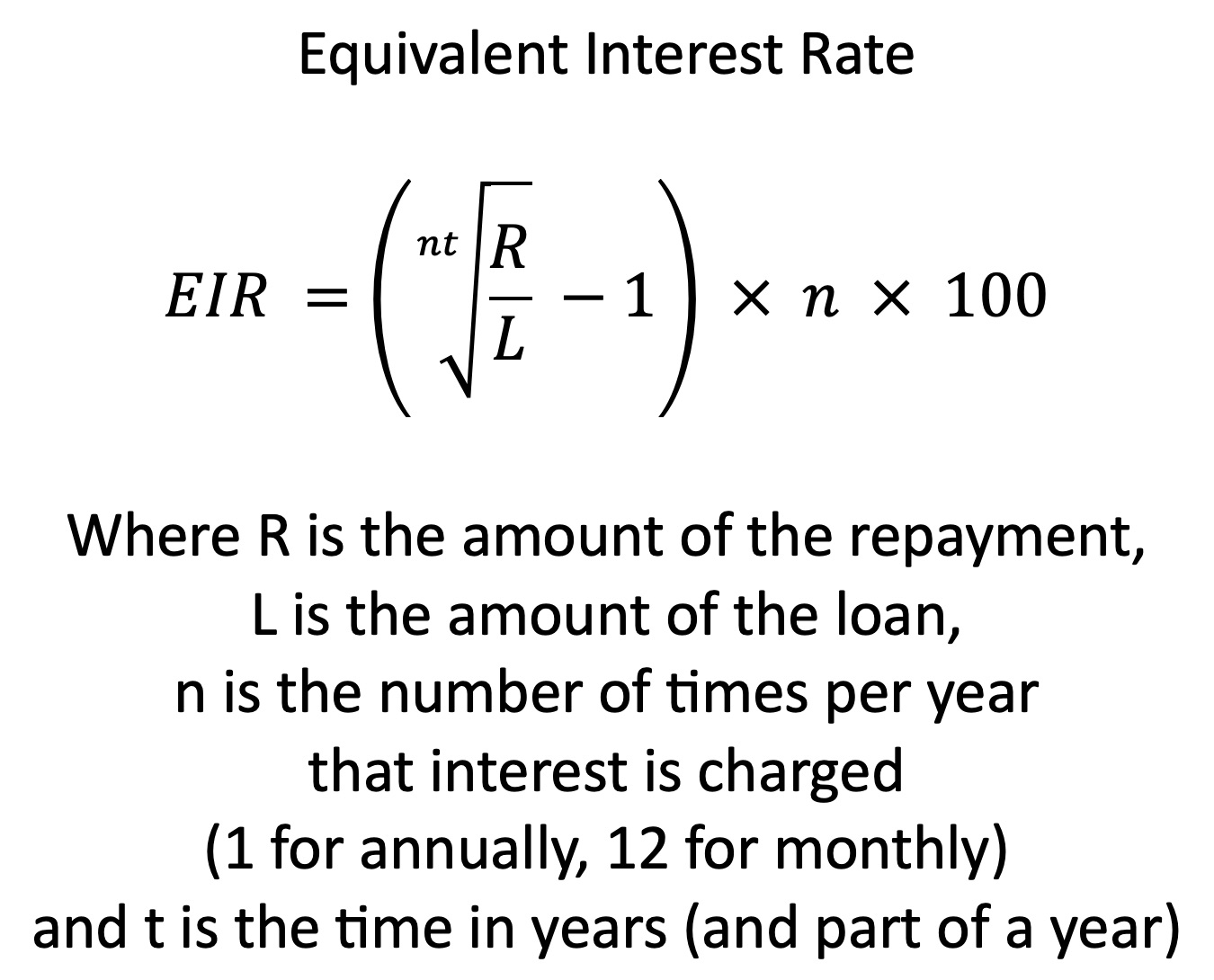 Formula to calculate the Equivalent Interest Rate