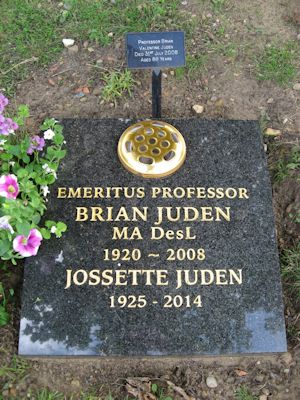 First Memorial Stone for Brian Valentine Juden (1920-2008) and Marie-Josèphe Christiane Juden ne Tortat (1925-2014), known as Josette Juden