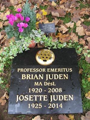 Second Memorial Stone for Brian Valentine Juden (1920-2008) and Marie-Josèphe Christiane Juden ne Tortat (1925-2014), known as Josette Juden