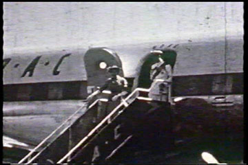 Princess Elizabeth and the Duke of Edinburgh disembark from the BOAC Argonaut 'Atalanta' in Nairobi on 1st February 1952, at the start of the Royal Tour of Kenya.