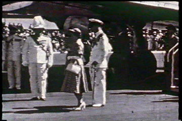 The Governor of Kenya, Sir Philip Mitchell, Princess Elizabeth and the Duke of Edinburgh at Eastleigh Airport, Nairobi on 1st February 1952.